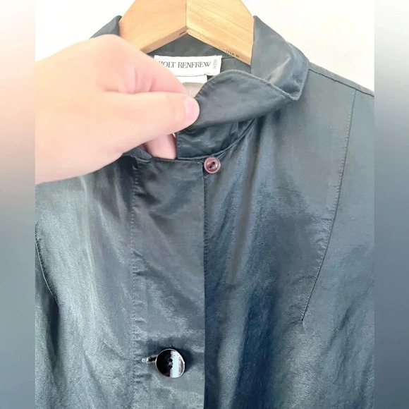 Holt Renfrew Vintage Blue Cotton Collared Long Line Button Front Jacket Size 44 - Picture 7 of 13